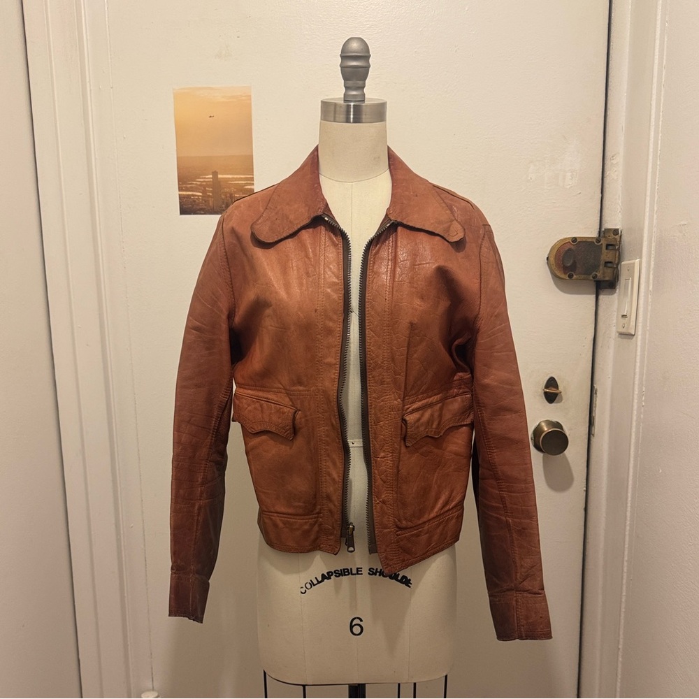 Classic Women's Brown Leather Zip Jacket